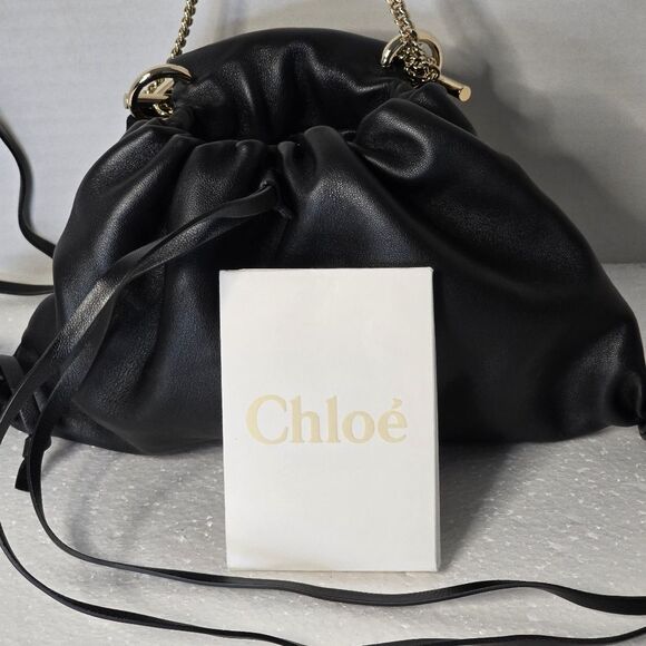 Chloe Arlene Black Lambskin Leather Drawstring Bracelet/Chain Hand/Shoulder Bag - Picture 11 of 12